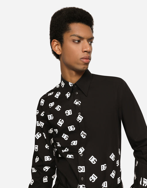 COTTON MARTINI-FIT SHIRT WITH DG LOGO PRINT