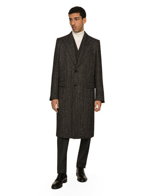 SINGLE-BREASTED HERRINGBONE ALPACA WOOL COAT
