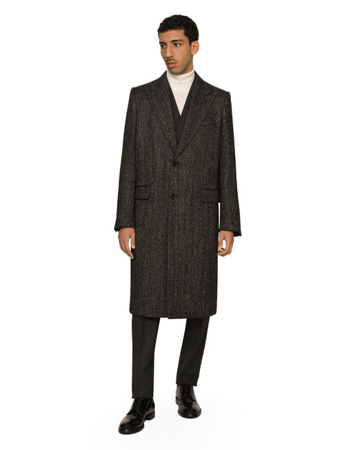 SINGLE-BREASTED HERRINGBONE ALPACA WOOL COAT