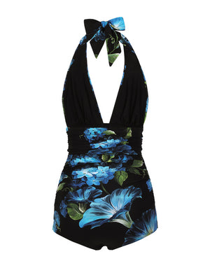 ONE-PIECE SWIMSUIT WITH PLUNGING NECKLINE AND BLUEBELL PRINT