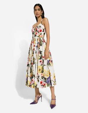 CALF-LENGTH COTTON DRESS WITH GARDEN PRINT