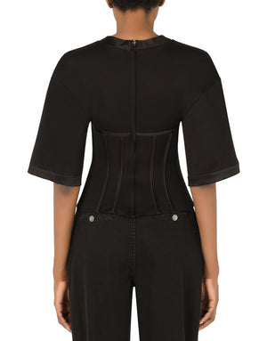 JERSEY T-SHIRT WITH SATIN BUSTIER DETAILS