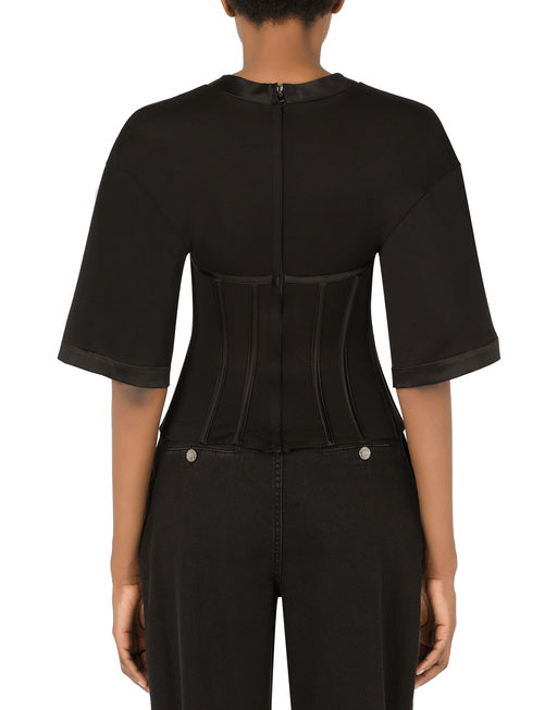 JERSEY T-SHIRT WITH SATIN BUSTIER DETAILS