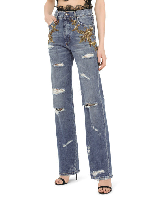 FLARED JEANS WITH FRENCH WIRE EMBELLISHMENT