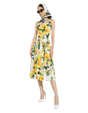 COTTON SUNDRESS WITH YELLOW ROSE PRINT