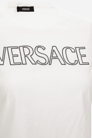 T-Shirt In Jersey Fabric-Versace Outline Embroidery