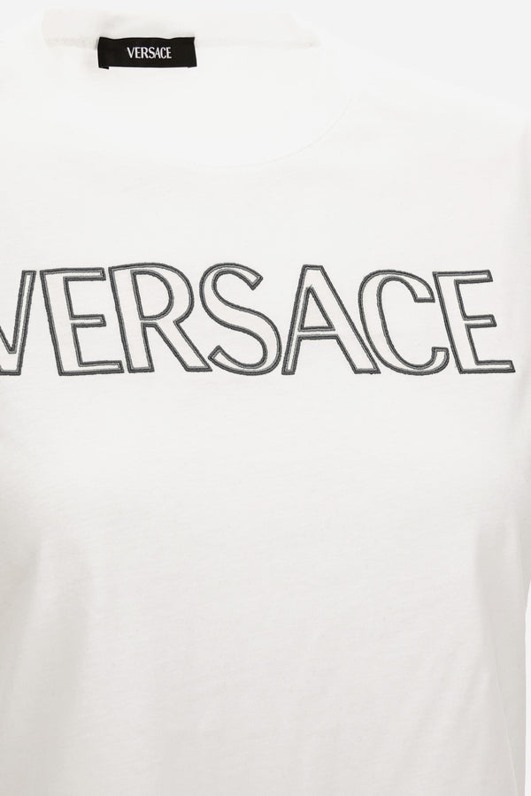 T-Shirt In Jersey Fabric-Versace Outline Embroidery