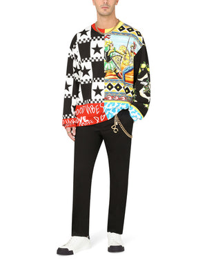 JERSEY SWEATSHIRT WITH CARRETTO PATCHWORK PRINT
