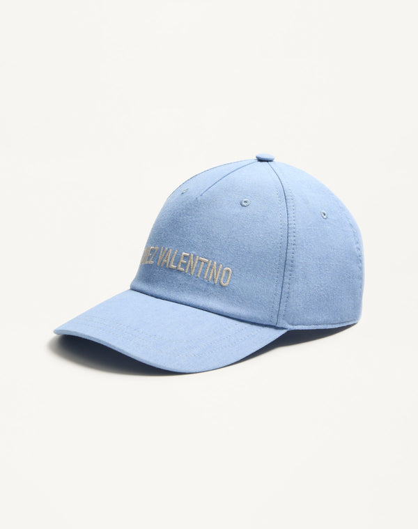 Baseball Cap Chez Valentino In Denim Con Ricamo