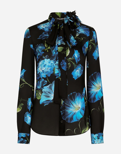 LIGHT SATIN SHIRT WITH BLUEBELL PRINT