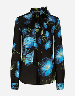 LIGHT SATIN SHIRT WITH BLUEBELL PRINT