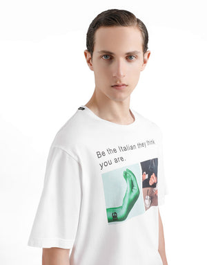 COTTON T-SHIRT WITH HAND AND CUP PRINT