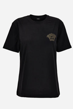 T-Shirt In Cotton Jersey Fabric With Medusa Hotfix Embroidery
