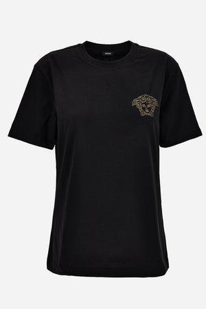 T-Shirt In Cotton Jersey Fabric With Medusa Hotfix Embroidery