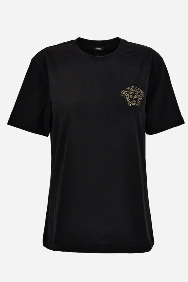 T-Shirt In Cotton Jersey Fabric With Medusa Hotfix Embroidery