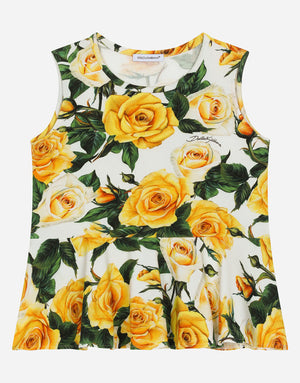 JERSEY TOP WITH YELLOW ROSE PRINT