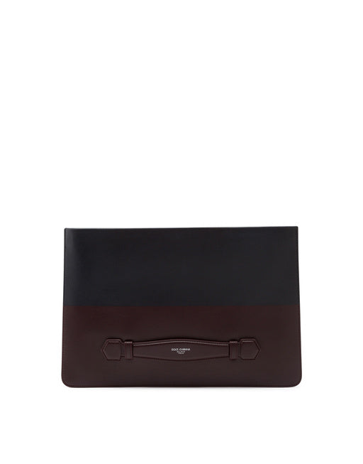FLAT CLUTCH MONREALE IN BICOLOUR CALF LEATHER WITH HEAT-PRESSED LOGO