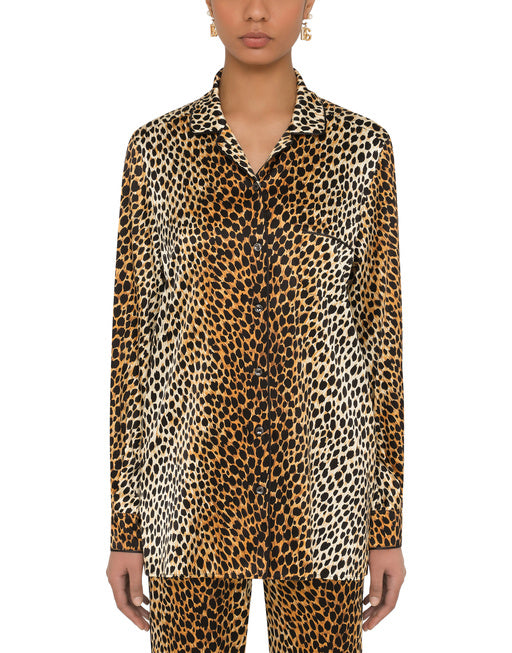 OCELOT-PRINT SATIN PAJAMA SHIRT