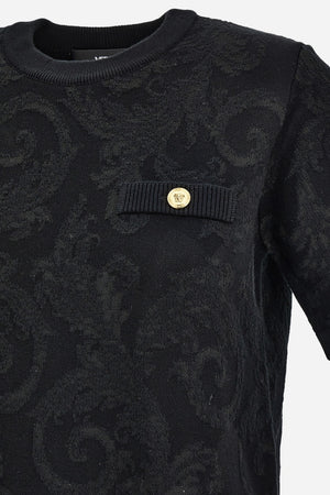 Knit Dress In Barocco Leafy Viscose Blend Jacquard