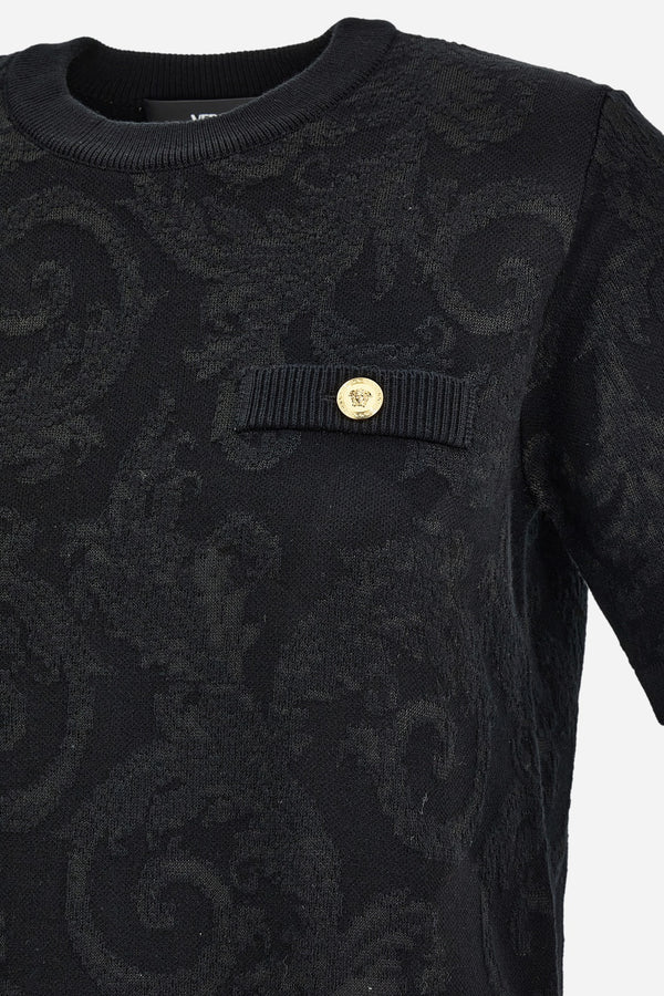 Knit Dress In Barocco Leafy Viscose Blend Jacquard