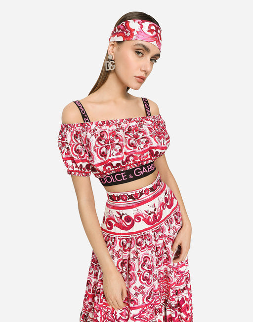 MAJOLICA-PRINT POPLIN CROP TOP