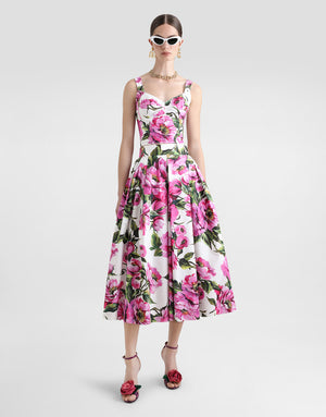 COTTON PEONY PRINT CIRCLE SKIRT