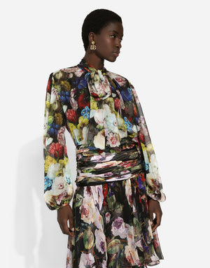 CHIFFON SHIRT WITH NOCTURNAL FLOWER PRINT