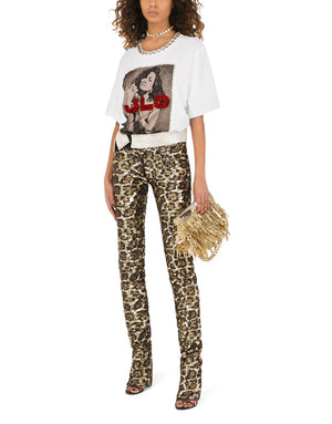 PRINTED JERSEY T-SHIRT WITH J.LO EMBELLISHMENT