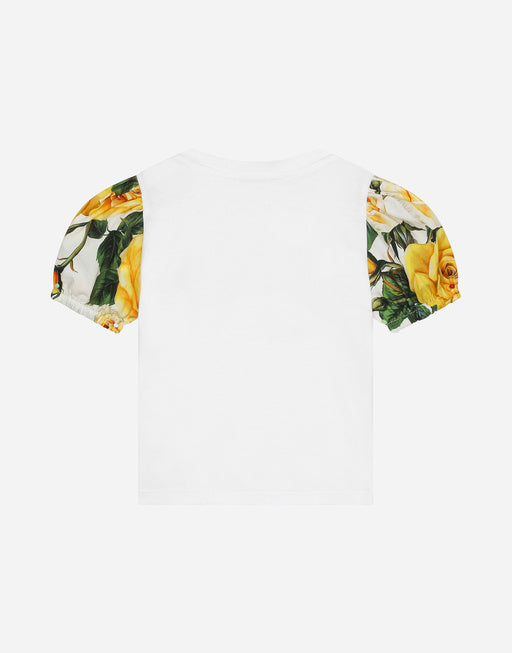 POPLIN AND JERSEY T-SHIRT WITH YELLOW ROSE PRINT AND DG LOGO
