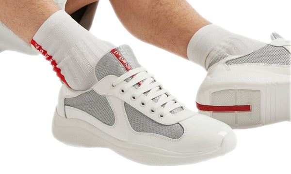 Copa América en charol y tela bicicleta Blanco/Plata Zapatillas Prada