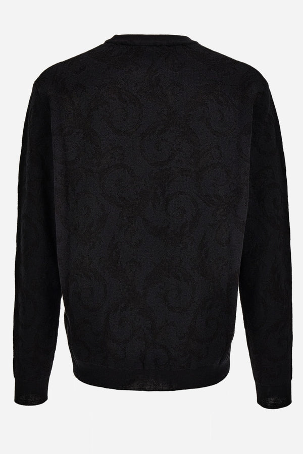 Knit Sweater In Barocco Leafy Jacquard Wool Blend