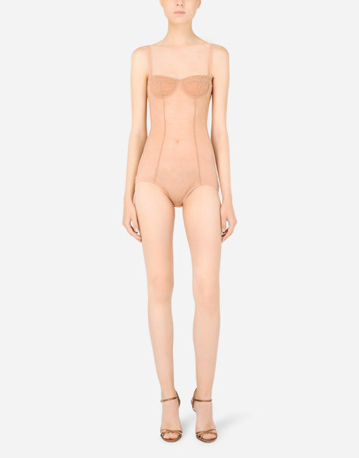 JACQUARD TULLE BALCONETTE-BRA BODYSUIT