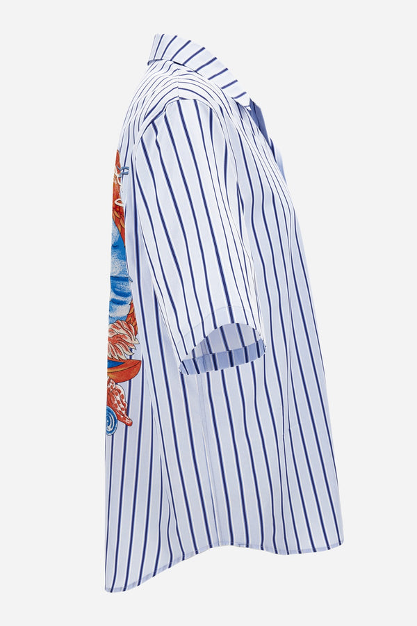 Informal Shirt In Cotton Poplin Fountain Crest Stripes Print