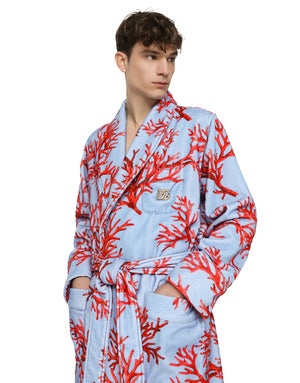CORAL-PRINT COTTON BATHROBE
