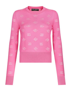 JACQUARD WOOL AND SILK SWEATER WITH TONE-ON-TONE DG LOGO