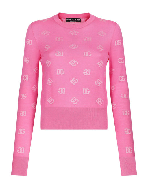 JACQUARD WOOL AND SILK SWEATER WITH TONE-ON-TONE DG LOGO