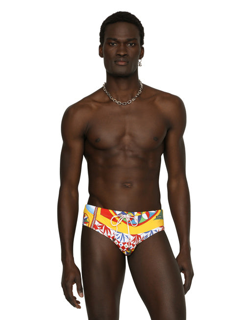 CARRETTO-PRINT SWIM BRIEFS WITH HIGH-CUT LEG