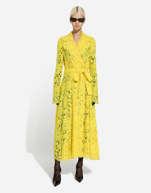 FLORAL CORDONETTO LACE TRENCH COAT WITH DG LOGO