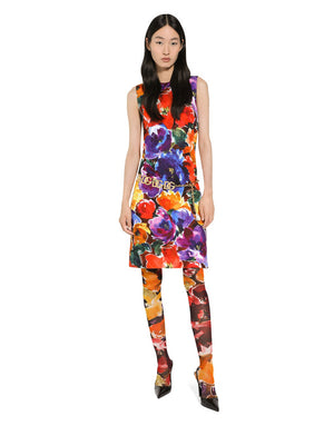 BROCADE MIDI DRESS WITH ABSTRACT FLOWER PRINT