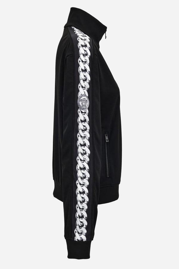 Sweatshirt In Compact Techno Jersey Fabric-Chain Print Inserts