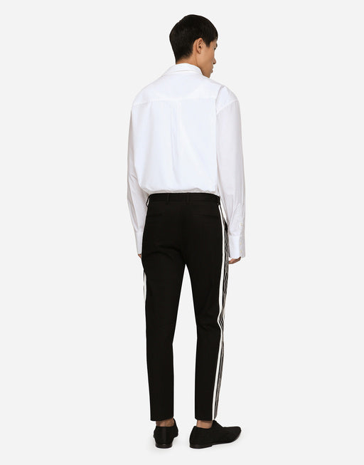 STRETCH COTTON PANTS WITH SIDE BANDS
