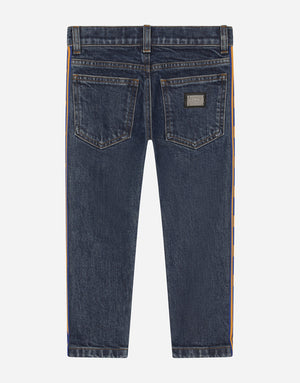 REGULAR-FIT BLUE STRETCH DENIM JEANS WITH LOGO BAND