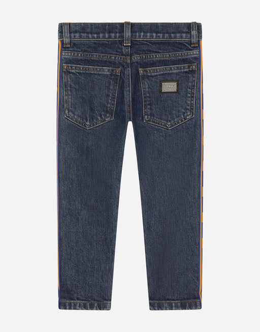 REGULAR-FIT BLUE STRETCH DENIM JEANS WITH LOGO BAND