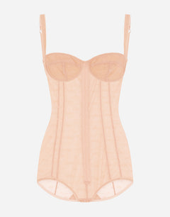 JACQUARD TULLE BALCONETTE-BRA BODYSUIT