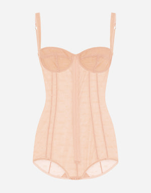 JACQUARD TULLE BALCONETTE-BRA BODYSUIT