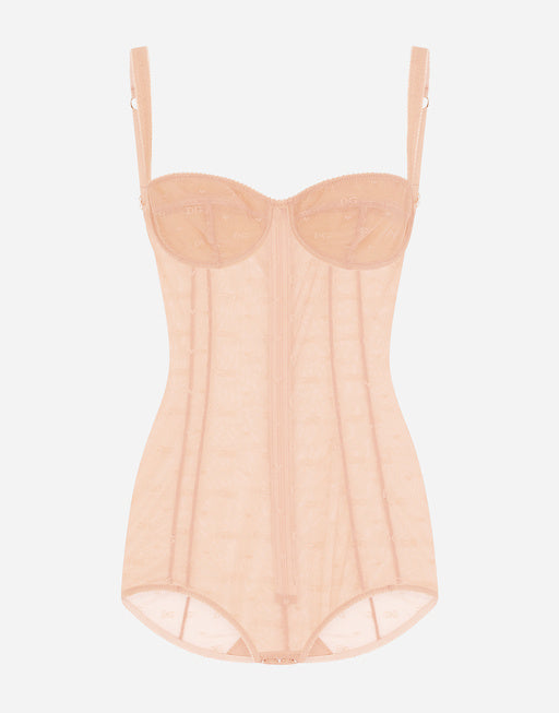 JACQUARD TULLE BALCONETTE-BRA BODYSUIT