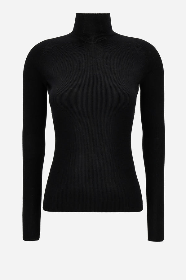 Knit Sweater In Seamless Ribs Merinos Wool Rws