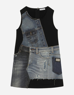 JERSEY AND PATCHWORK DENIM DRESS
