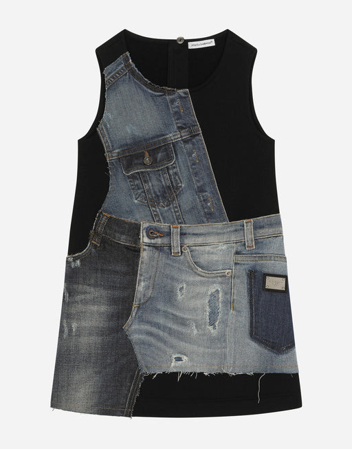 JERSEY AND PATCHWORK DENIM DRESS
