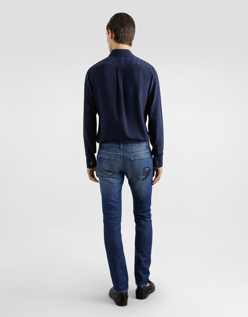 SKINNY JEANS IN STRETCH COTTON WITH LOGO EMBROIDERY